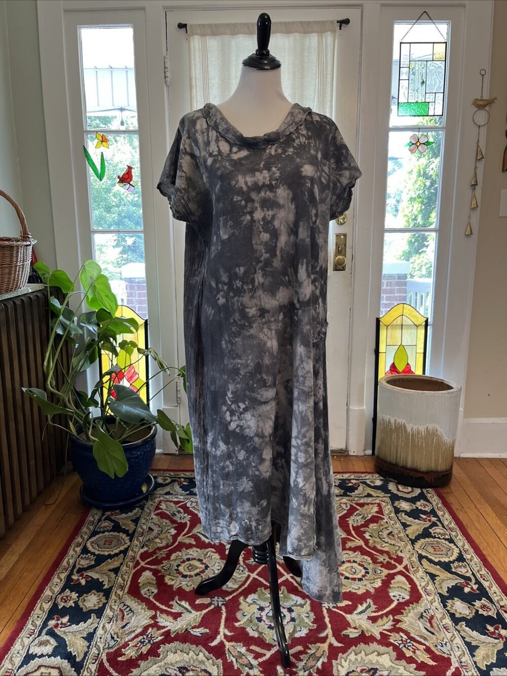 Oh My Gauze Dress 2 L/XL Black Blue Gray Tie Dye Boho Hippie Lagenlook Maxi